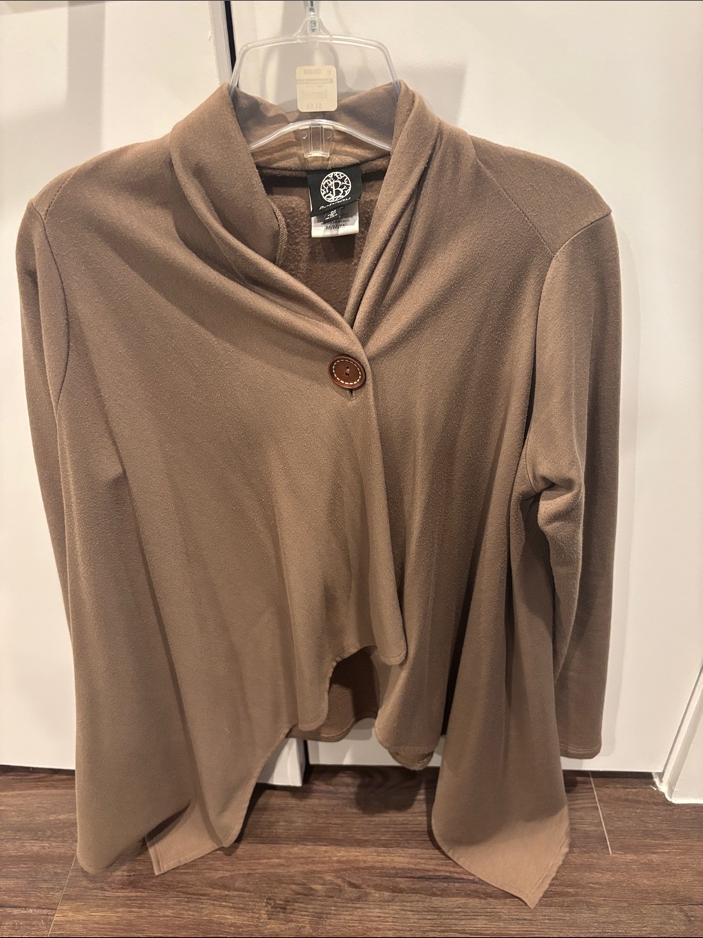 bobeau Taupe Draped Shawl-Collar Cardigan